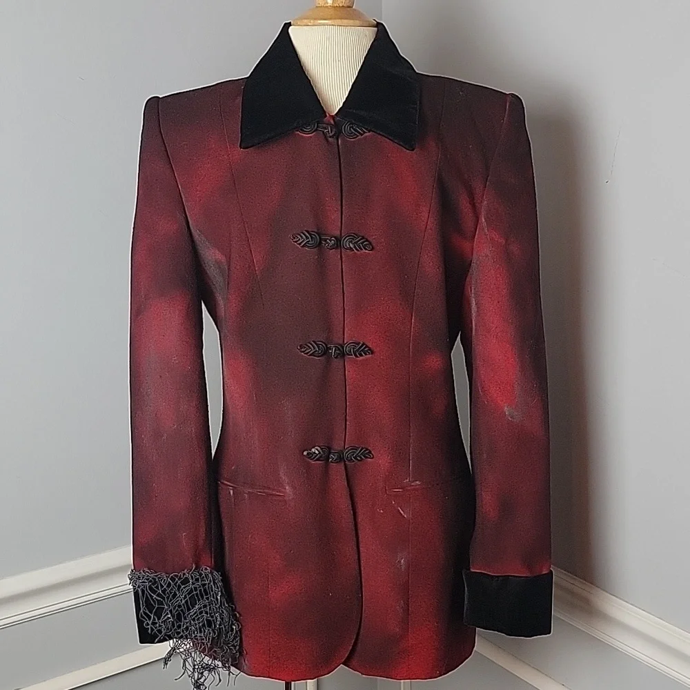 UPCYCLED Ghost Pirate Red Black Blazer‎ Jacket Dread Hair Hat Halloween Costume